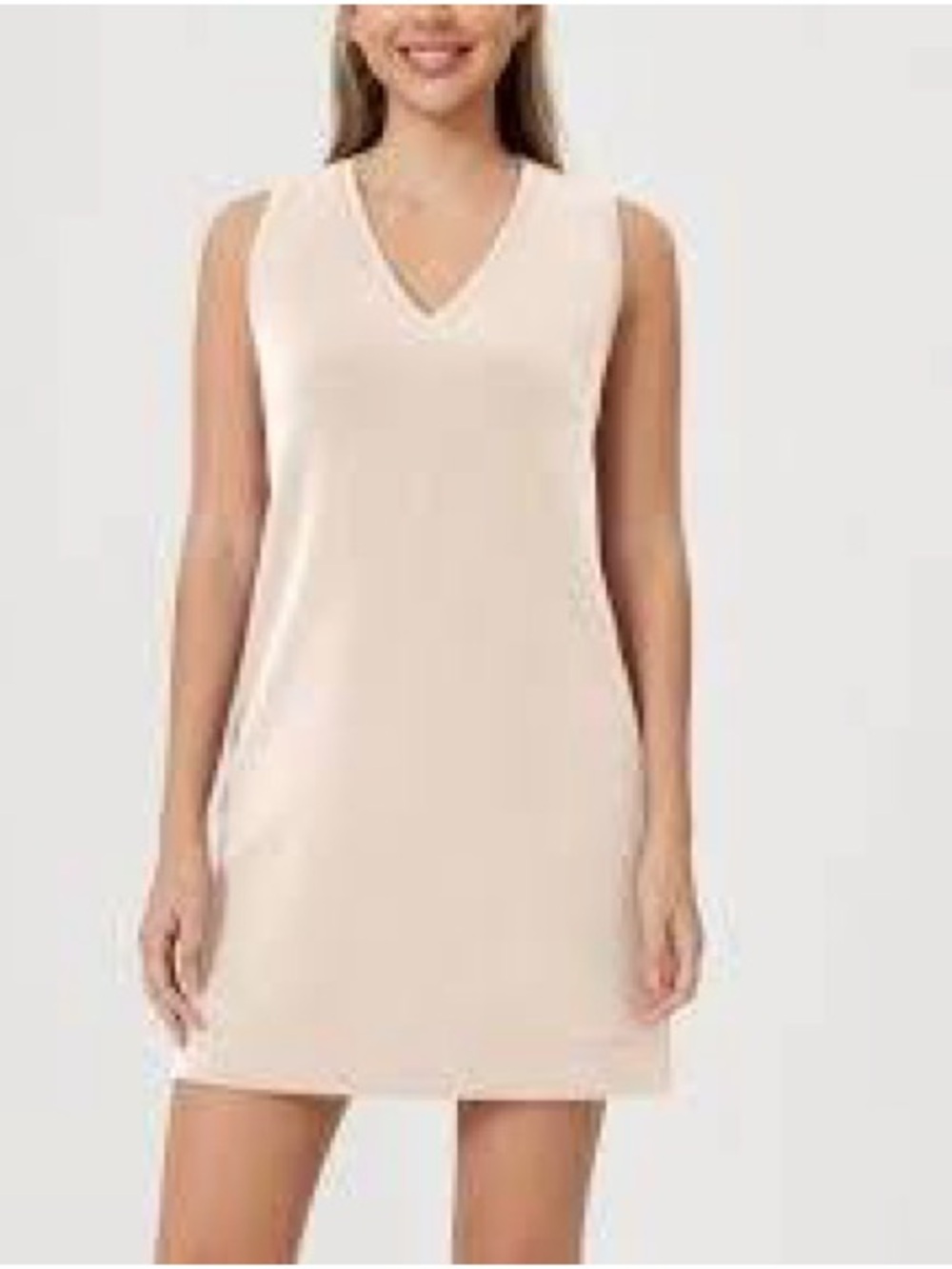 V-Neck Sleeveless Mini Dress in Light Taupe
